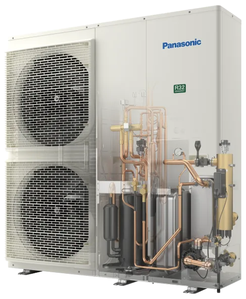 Internal view of heat pump technology used for renewable heating design.